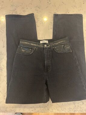 Abercrombie & Fitch Black High-Rise Jeans with Black Leather Trim size 27